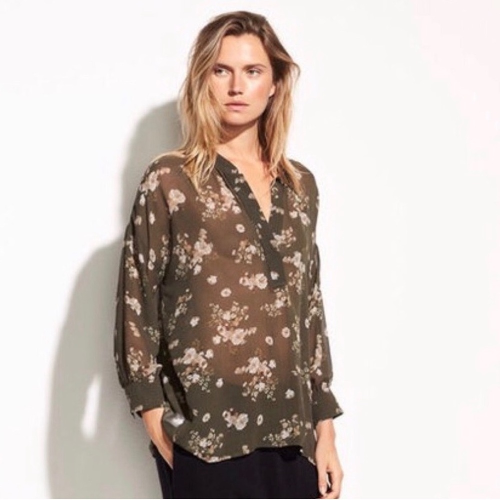 Vince Green 3/4 Sleeve Silk Blouse